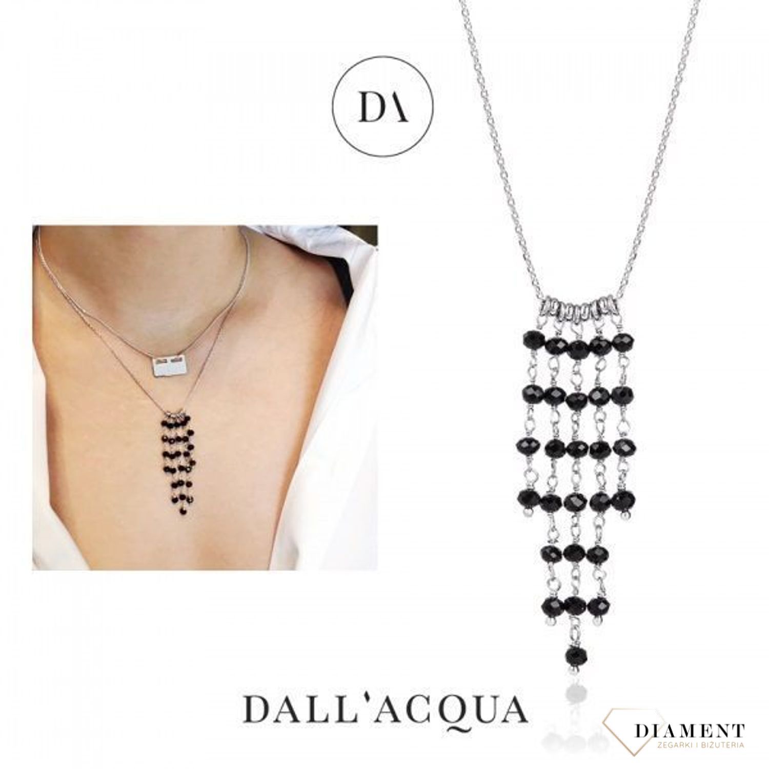 naszyjnik srebrny z czarnymi koralikami wymarzony prezent dla kobiety, prezent na dzień mamy.jpg